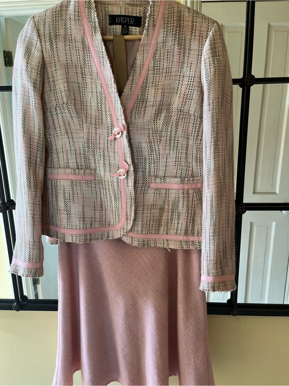 Kasper Pink and Cream Tweed Blazer with Matching Rose Skirt